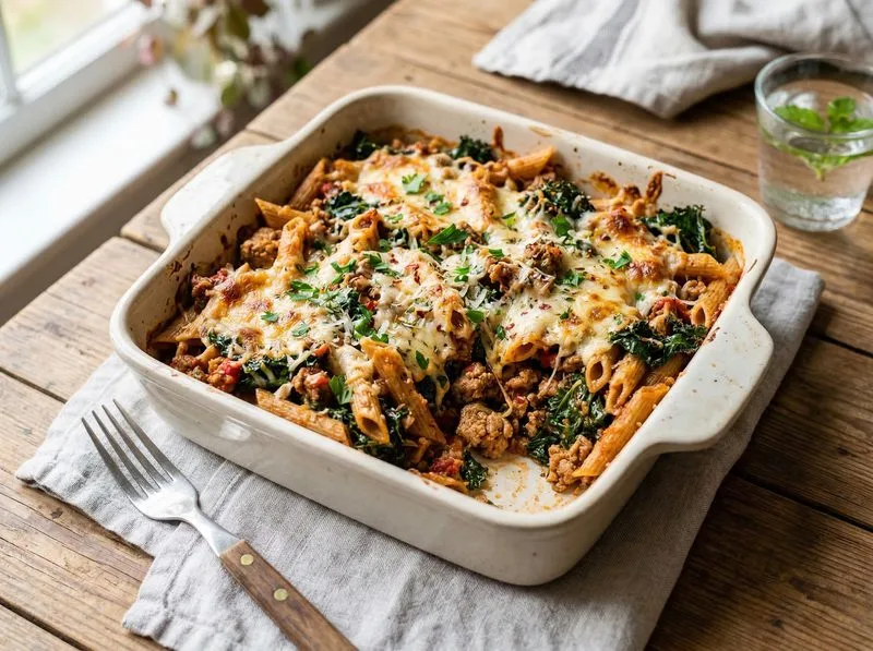 Baked Turkey Kale Whole wheat pasta