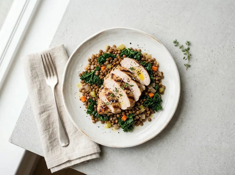 Grilled Turkey Kale Lentils