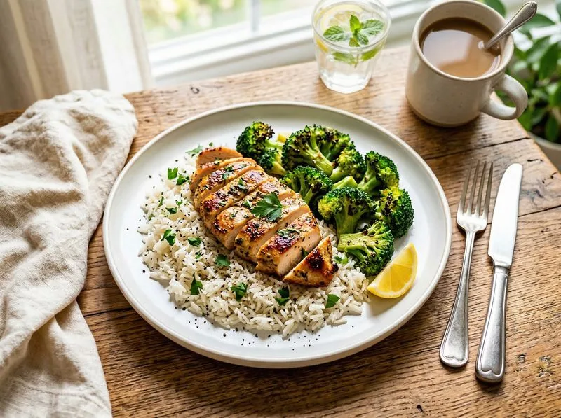 Pan-seared Chicken Broccoli Basmati rice
