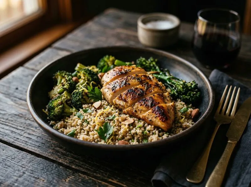 Pan-seared Chicken Broccoli Whole wheat couscous