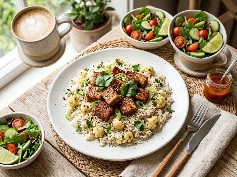 Pan-seared Tempeh Cauliflower Basmati rice