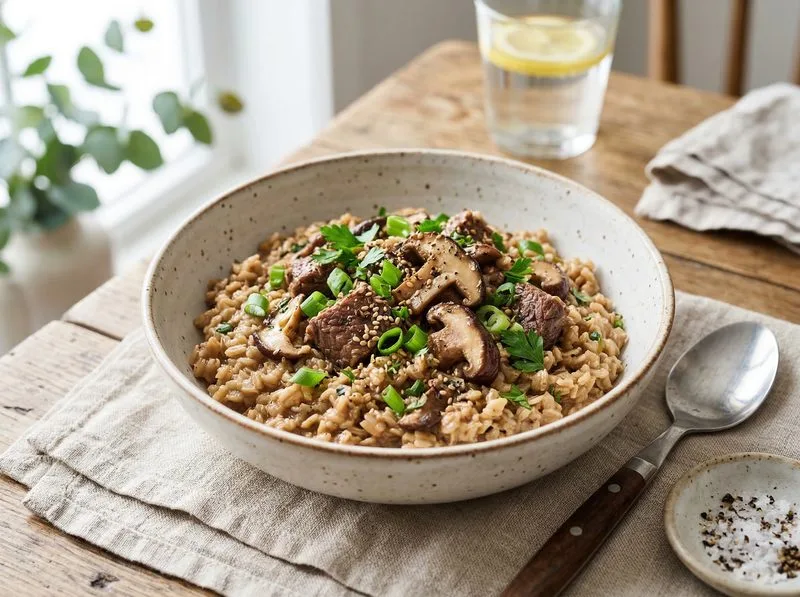 Steamed Beef Mushrooms Oats