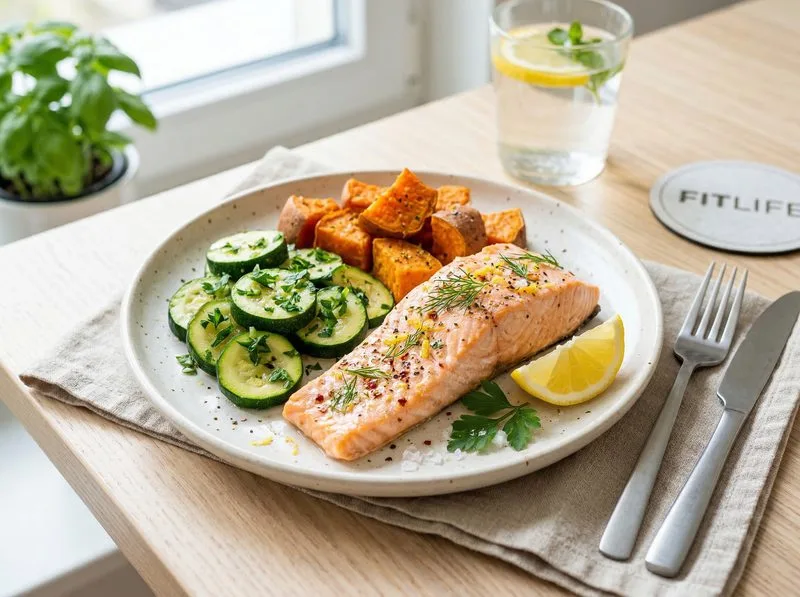 Steamed Salmon Zucchini Sweet potato