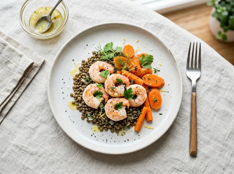 Steamed Shrimp Carrots Lentils