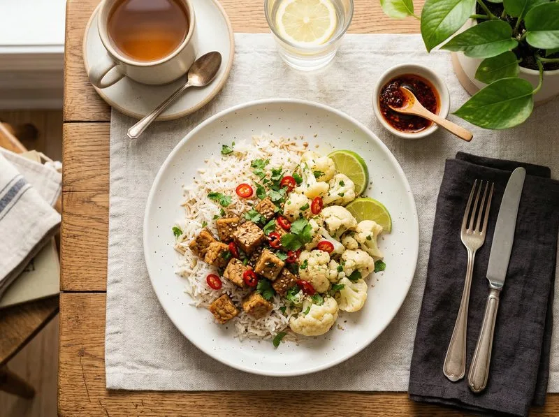 Steamed Tempeh Cauliflower Basmati rice