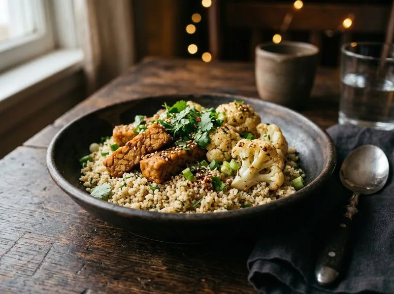Steamed Tempeh Cauliflower Whole wheat couscous
