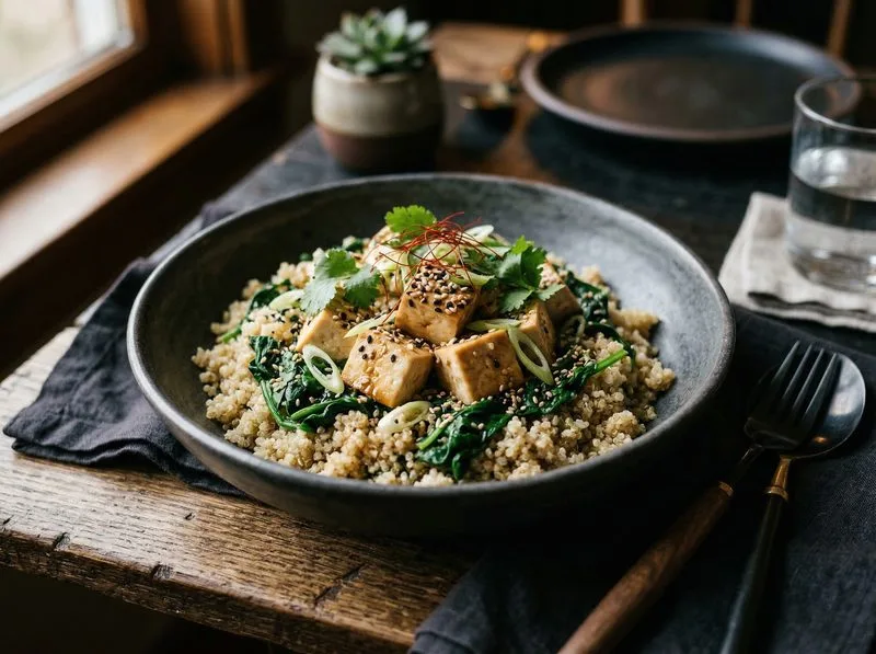 Steamed Tofu Spinach Quinoa