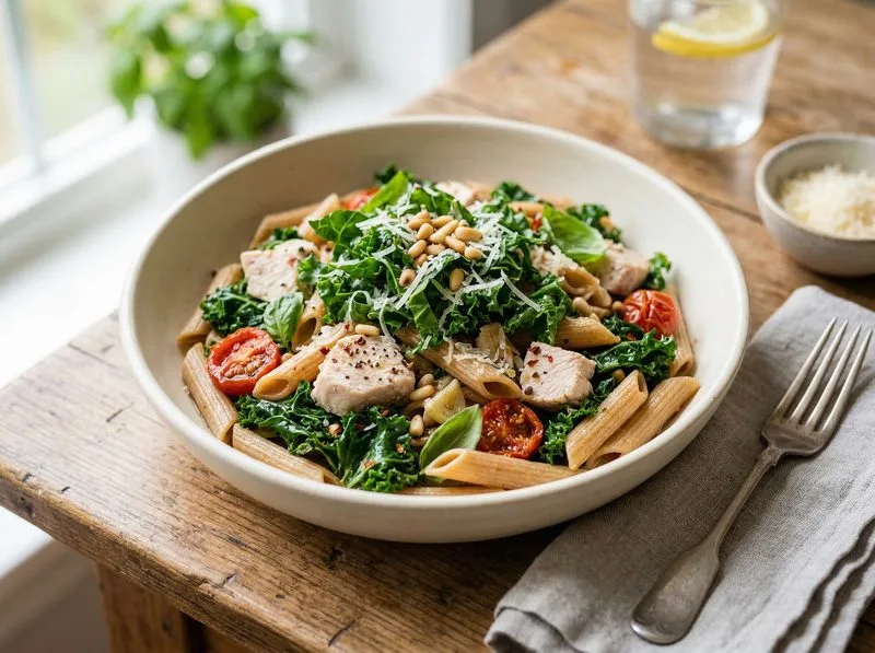 Steamed Turkey Kale Whole wheat pasta