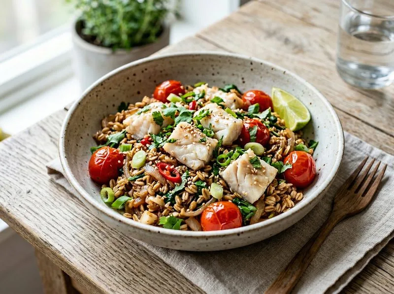 Wok stir-fried White fish Tomatoes Oats